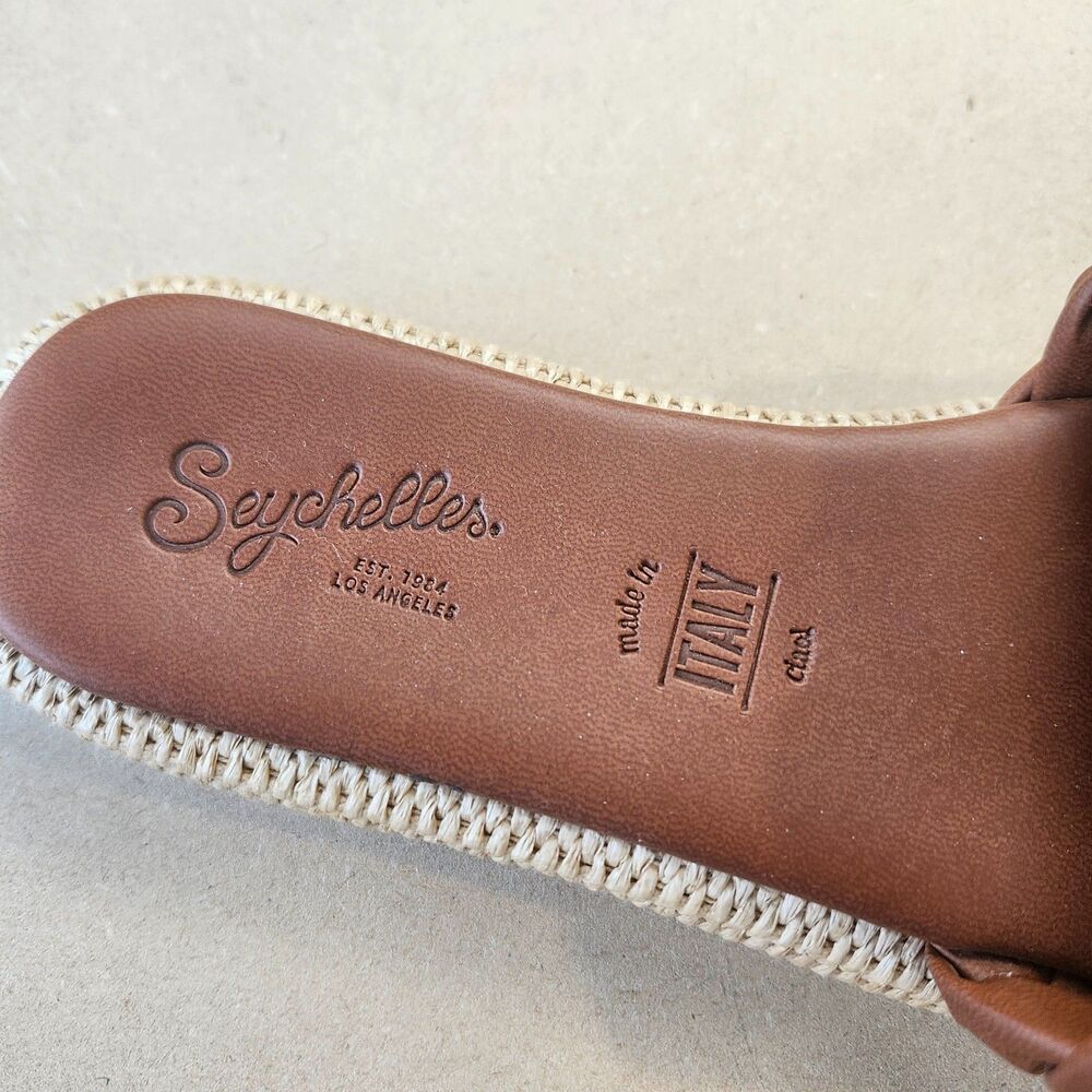 🔥 Seychelles Bellissima Braided Slide Sandal Brown Leather with Raffia Size 6 - Picture 3 of 6